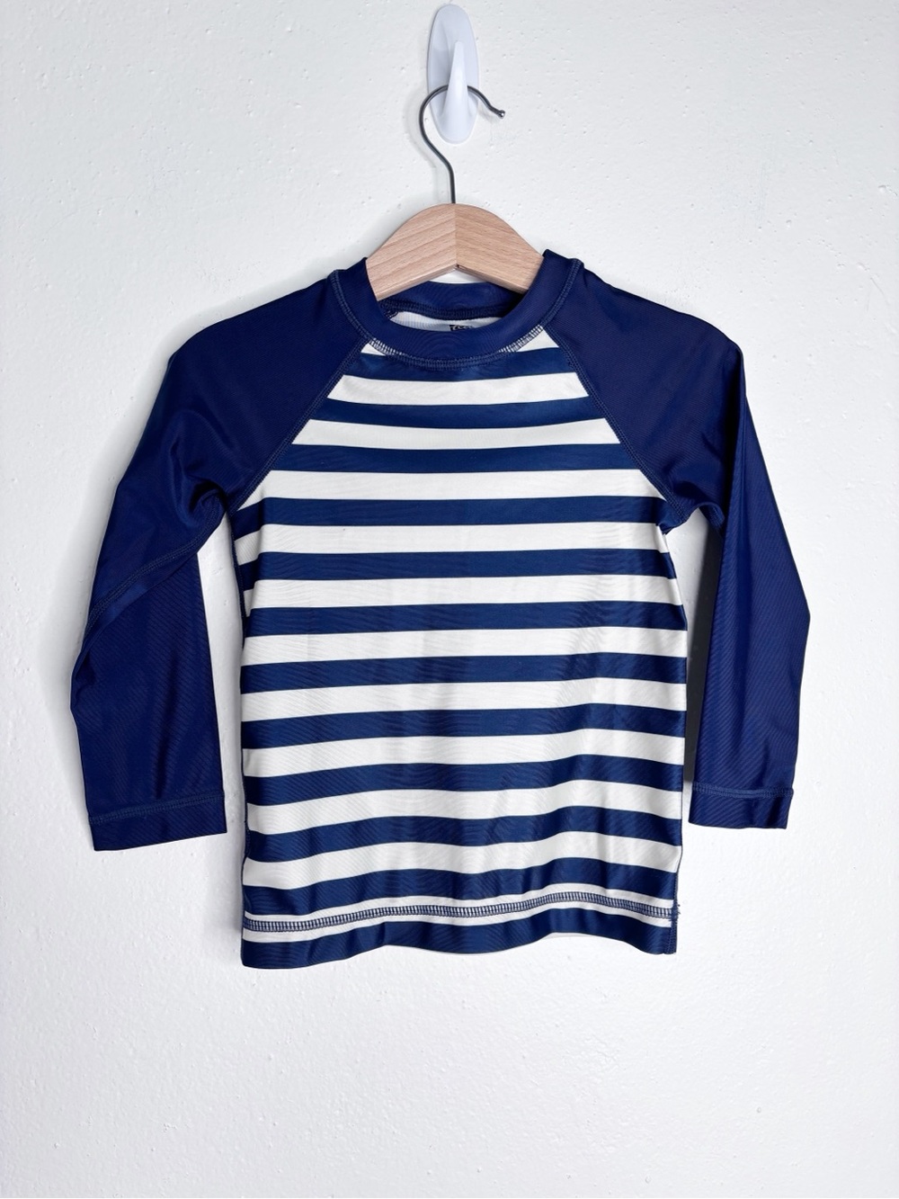 Tea Collection Navy White Stripe Crewneck Rash Guard Long Sleeve Top Size 2T EUC